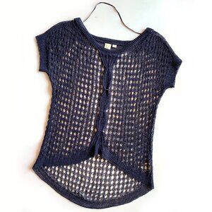 Anthropologie Yellow Bird Crochet Sheer Top Navy Blue Size S